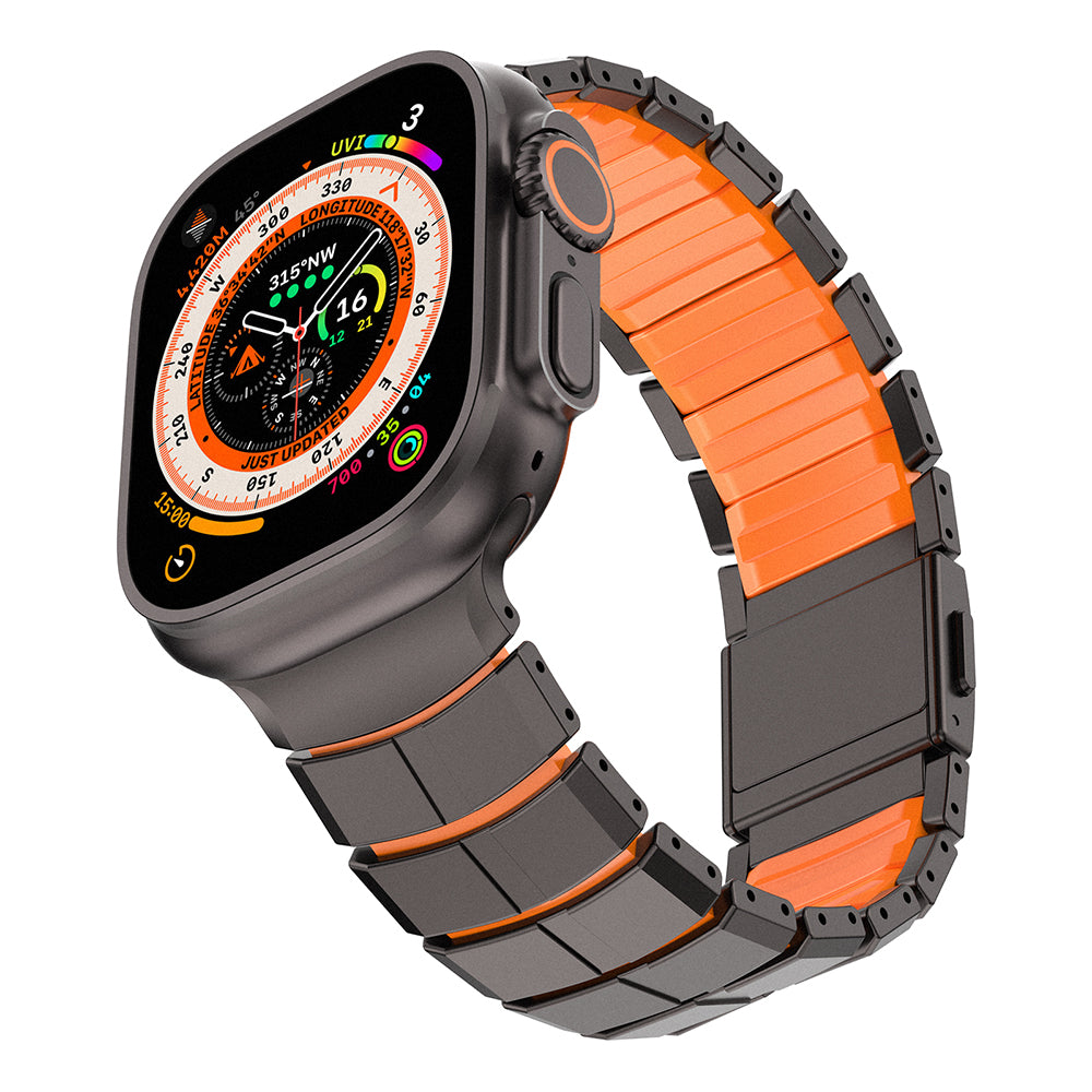 Apple Watch 7 45mm Mohseven iWatch Titancore No.1 Metal Kordon Siyah-Turuncu