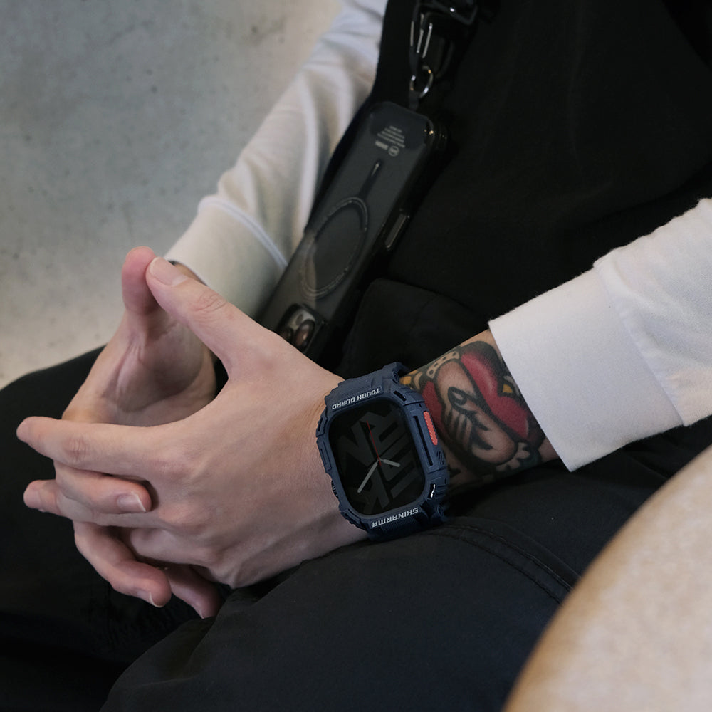 Watch 7 45mm Skinarma Mecha 2in1 TPU Kasa Koruyucu + Silikon Kordon Lacivert