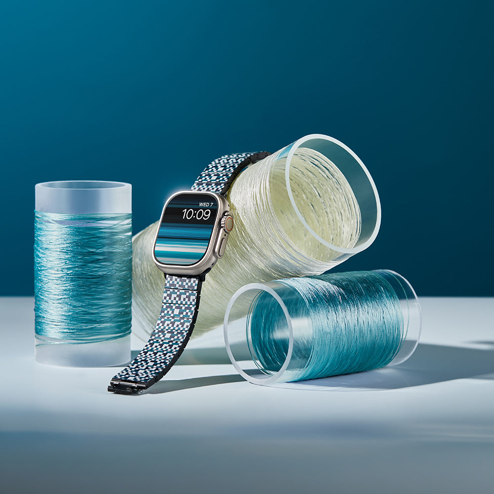 Watch Serisi Uyumlu Aramid Fiber ve Karbon Fiber Pitaka Dreamland ChromaCarbon Serisi Mosaic Universal Kordon Mavi-Beyaz