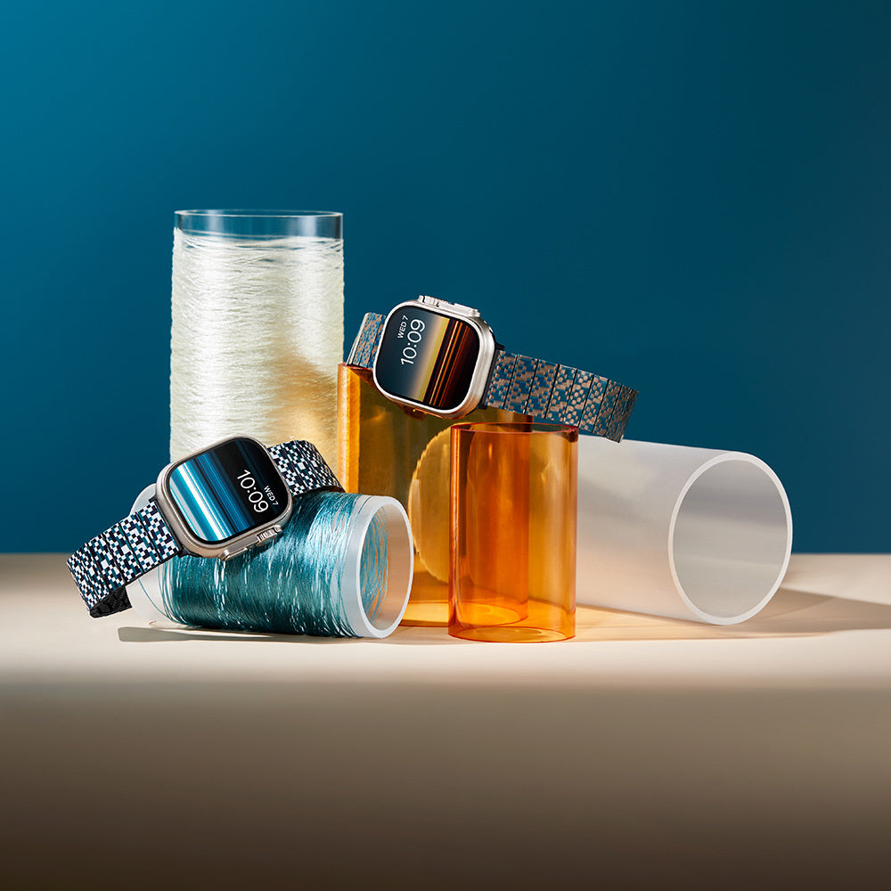 Watch Serisi Uyumlu Aramid Fiber ve Karbon Fiber Pitaka Dreamland ChromaCarbon Serisi Mosaic Universal Kordon Mavi-Beyaz
