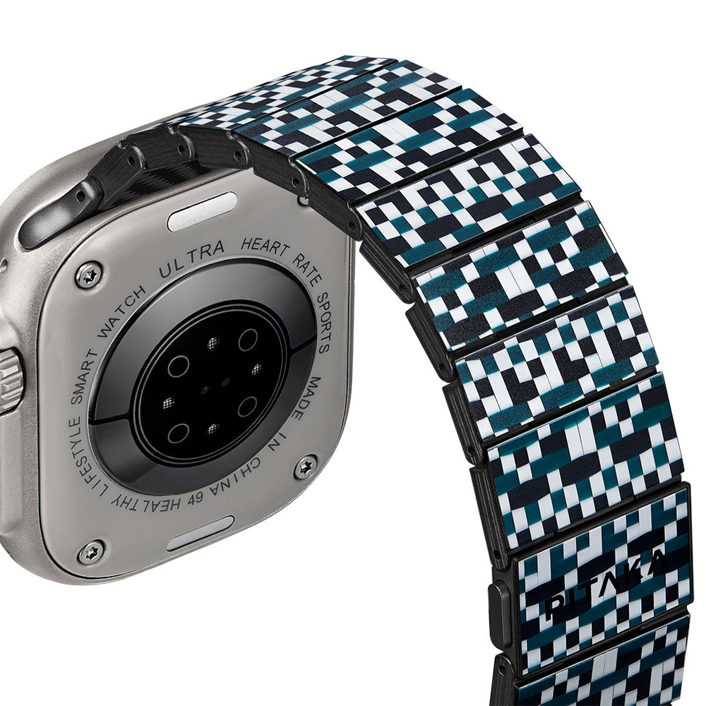 Watch Serisi Uyumlu Aramid Fiber ve Karbon Fiber Pitaka Dreamland ChromaCarbon Serisi Mosaic Universal Kordon Mavi-Beyaz