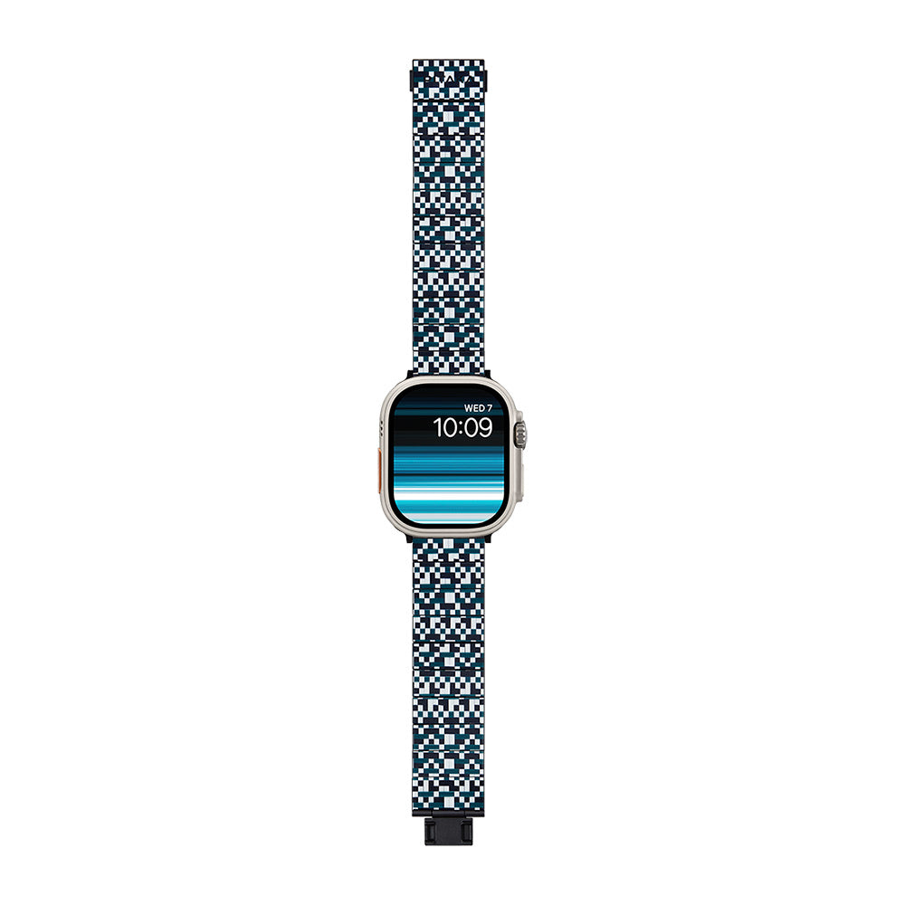 Watch Serisi Uyumlu Aramid Fiber ve Karbon Fiber Pitaka Dreamland ChromaCarbon Serisi Mosaic Universal Kordon Mavi-Beyaz