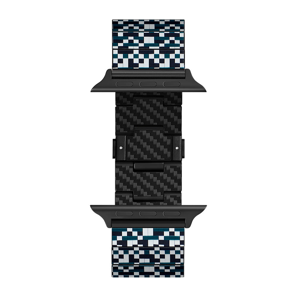 Watch Serisi Uyumlu Aramid Fiber ve Karbon Fiber Pitaka Dreamland ChromaCarbon Serisi Mosaic Universal Kordon Mavi-Beyaz