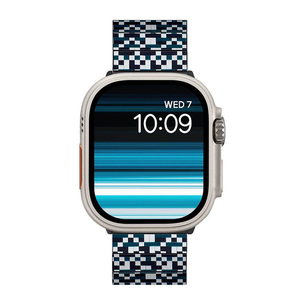 Watch Serisi Uyumlu Aramid Fiber ve Karbon Fiber Pitaka Dreamland ChromaCarbon Serisi Mosaic Universal Kordon Mavi-Beyaz