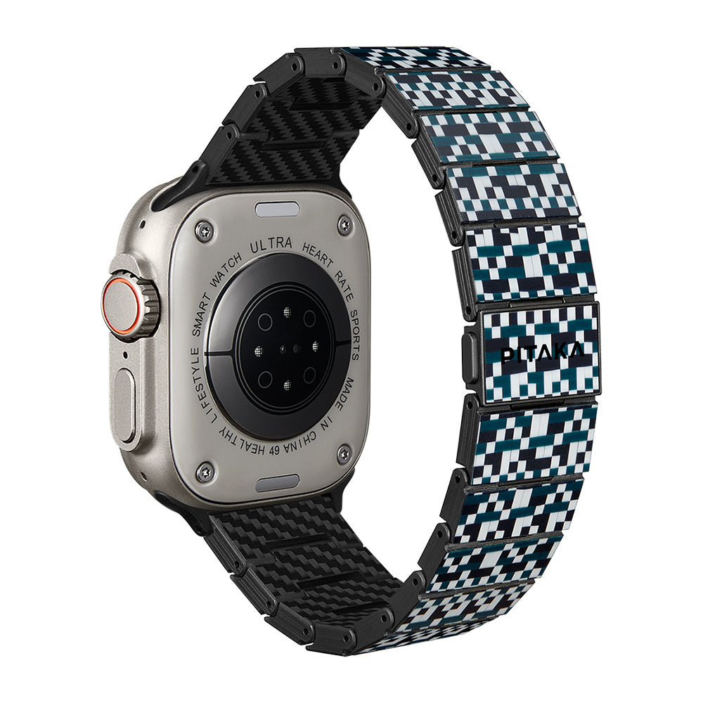 Watch Serisi Uyumlu Aramid Fiber ve Karbon Fiber Pitaka Dreamland ChromaCarbon Serisi Mosaic Universal Kordon Mavi-Beyaz
