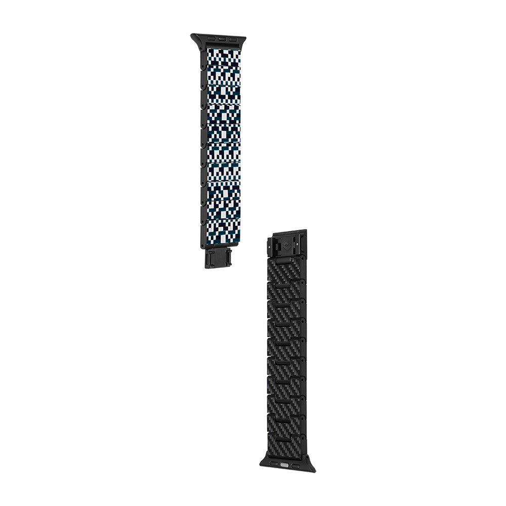 Watch Serisi Uyumlu Aramid Fiber ve Karbon Fiber Pitaka Dreamland ChromaCarbon Serisi Mosaic Universal Kordon Mavi-Beyaz