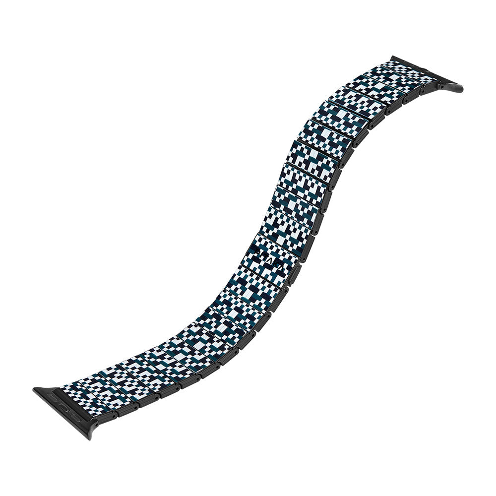 Watch Serisi Uyumlu Aramid Fiber ve Karbon Fiber Pitaka Dreamland ChromaCarbon Serisi Mosaic Universal Kordon Mavi-Beyaz