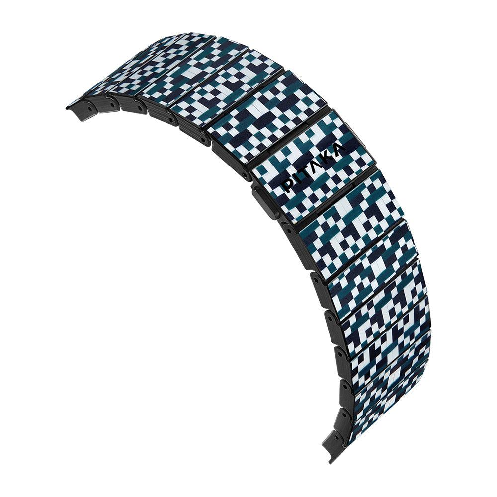Watch Serisi Uyumlu Aramid Fiber ve Karbon Fiber Pitaka Dreamland ChromaCarbon Serisi Mosaic Universal Kordon Mavi-Beyaz