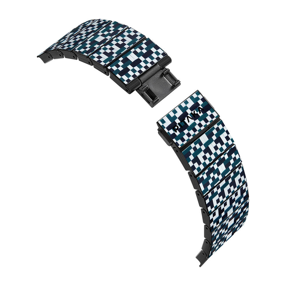 Watch Serisi Uyumlu Aramid Fiber ve Karbon Fiber Pitaka Dreamland ChromaCarbon Serisi Mosaic Universal Kordon Mavi-Beyaz