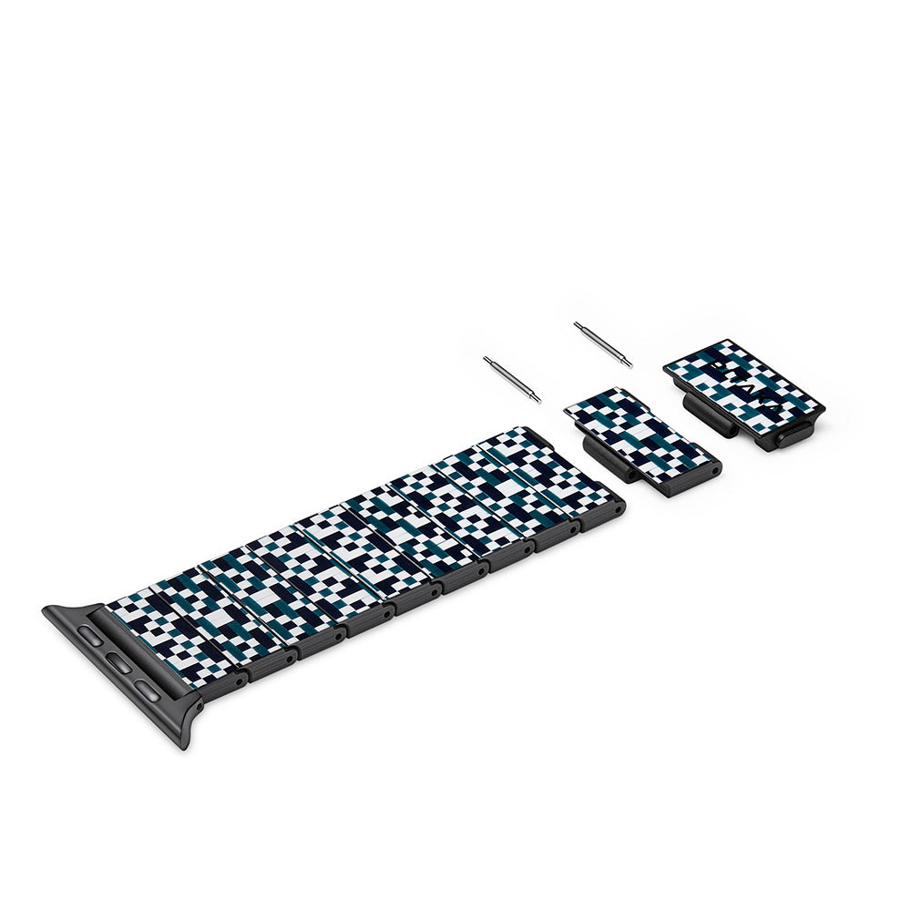 Watch Serisi Uyumlu Aramid Fiber ve Karbon Fiber Pitaka Dreamland ChromaCarbon Serisi Mosaic Universal Kordon Mavi-Beyaz