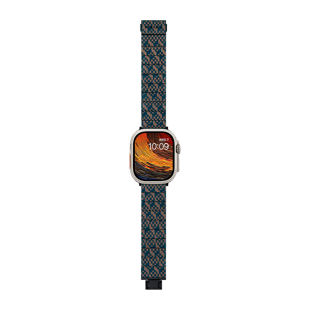 Watch Serisi Uyumlu Aramid Fiber ve Karbon Fiber Pitaka Dreamland ChromaCarbon Serisi Stairs Universal Kordon Mavi-Kahverengi