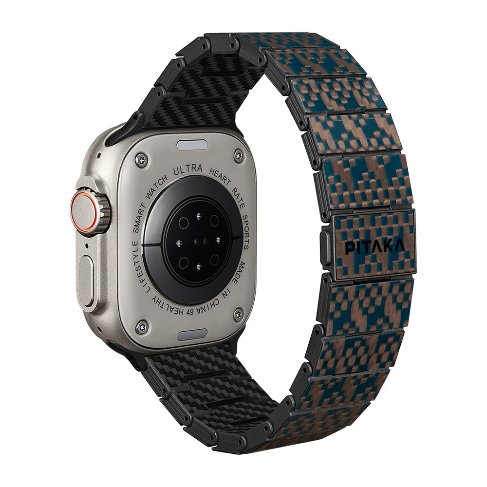 Watch Serisi Uyumlu Aramid Fiber ve Karbon Fiber Pitaka Dreamland ChromaCarbon Serisi Stairs Universal Kordon Mavi-Kahverengi