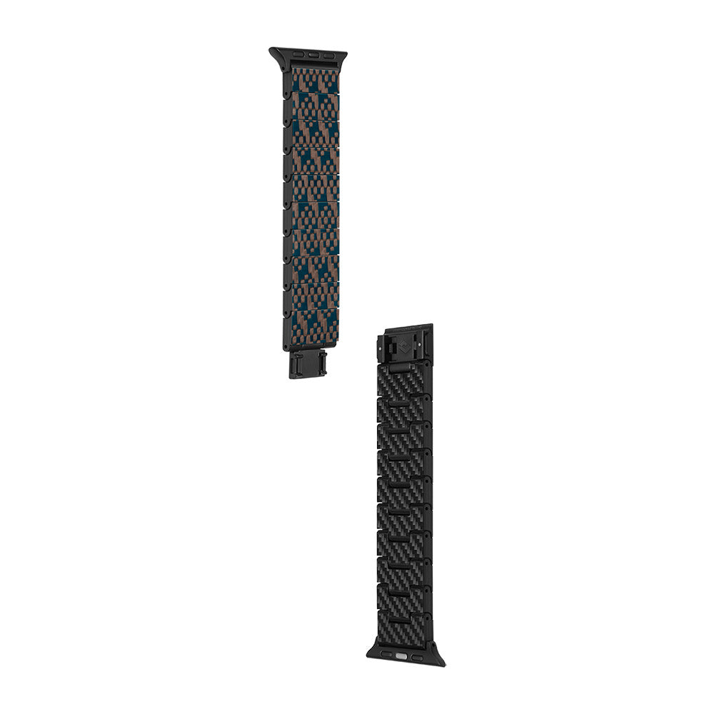 Watch Serisi Uyumlu Aramid Fiber ve Karbon Fiber Pitaka Dreamland ChromaCarbon Serisi Stairs Universal Kordon Mavi-Kahverengi