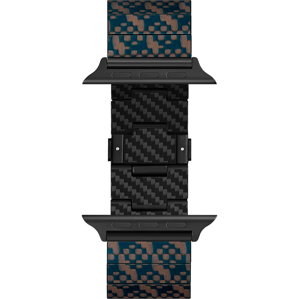 Watch Serisi Uyumlu Aramid Fiber ve Karbon Fiber Pitaka Dreamland ChromaCarbon Serisi Stairs Universal Kordon Mavi-Kahverengi