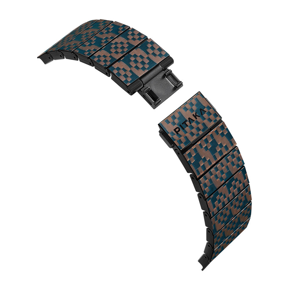 Watch Serisi Uyumlu Aramid Fiber ve Karbon Fiber Pitaka Dreamland ChromaCarbon Serisi Stairs Universal Kordon Mavi-Kahverengi