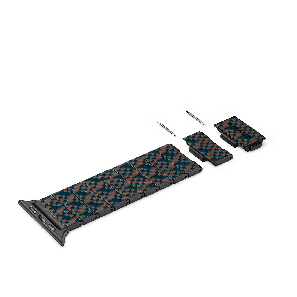 Watch Serisi Uyumlu Aramid Fiber ve Karbon Fiber Pitaka Dreamland ChromaCarbon Serisi Stairs Universal Kordon Mavi-Kahverengi
