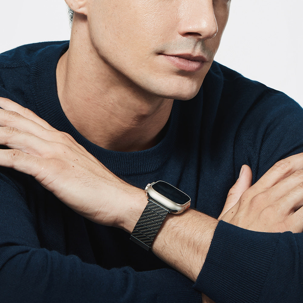 Watch Serisi Uyumlu Karbon Fiber Pitaka Modern Serisi Black-Grey Twill Universal Kordon Siyah-Gri