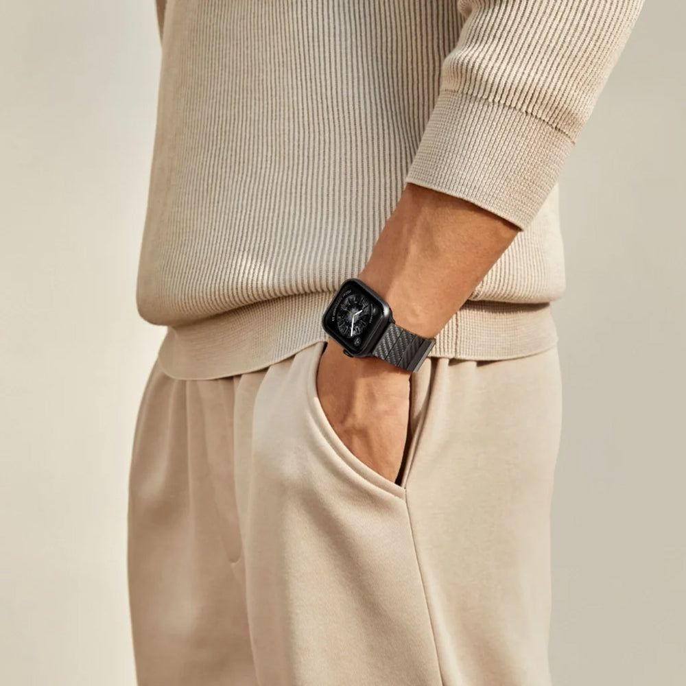 Watch Serisi Uyumlu Karbon Fiber Pitaka Modern Serisi Black-Grey Twill Universal Kordon Siyah-Gri