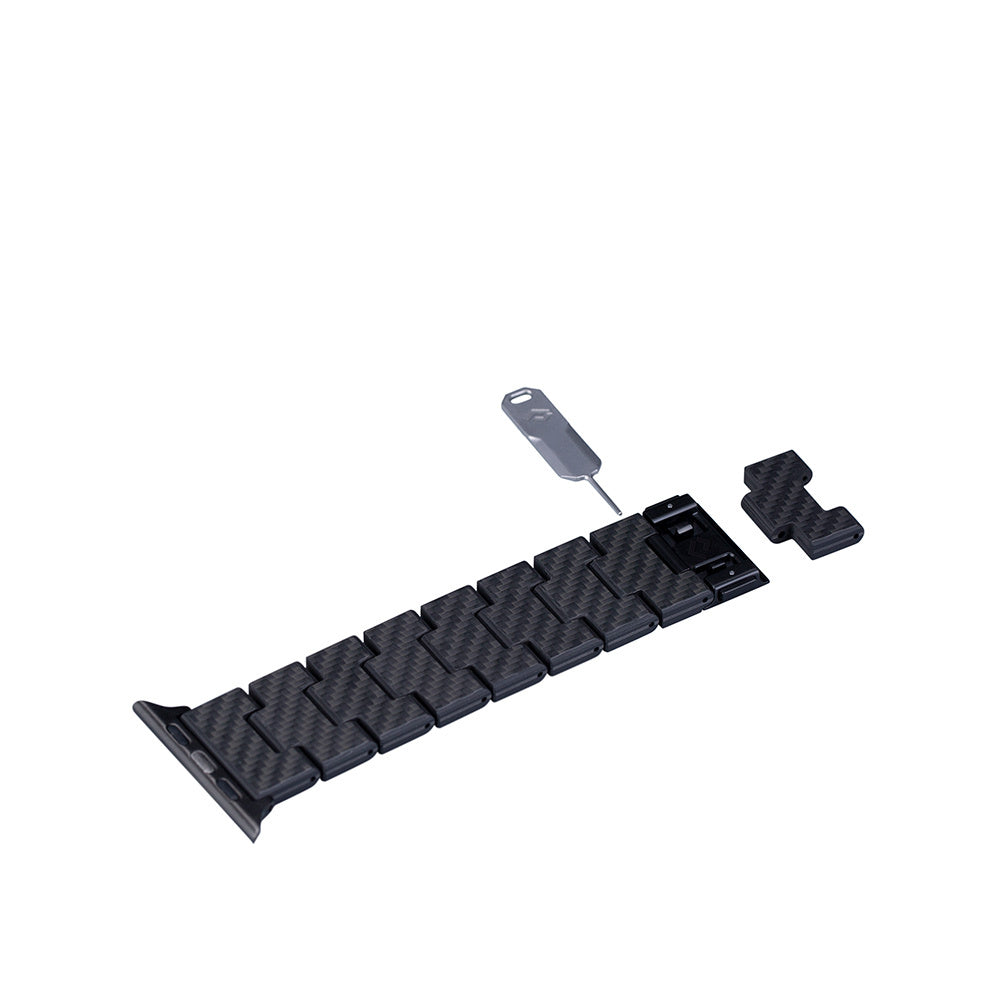 Watch Serisi Uyumlu Karbon Fiber Pitaka Retro Serisi Black-Grey Twill Universal Kordon Siyah-Gri
