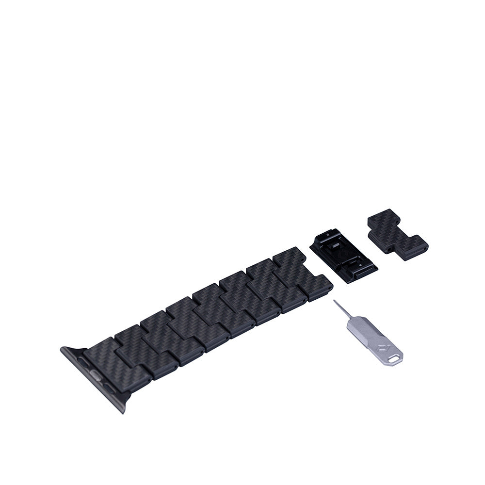 Watch Serisi Uyumlu Karbon Fiber Pitaka Retro Serisi Black-Grey Twill Universal Kordon Siyah-Gri