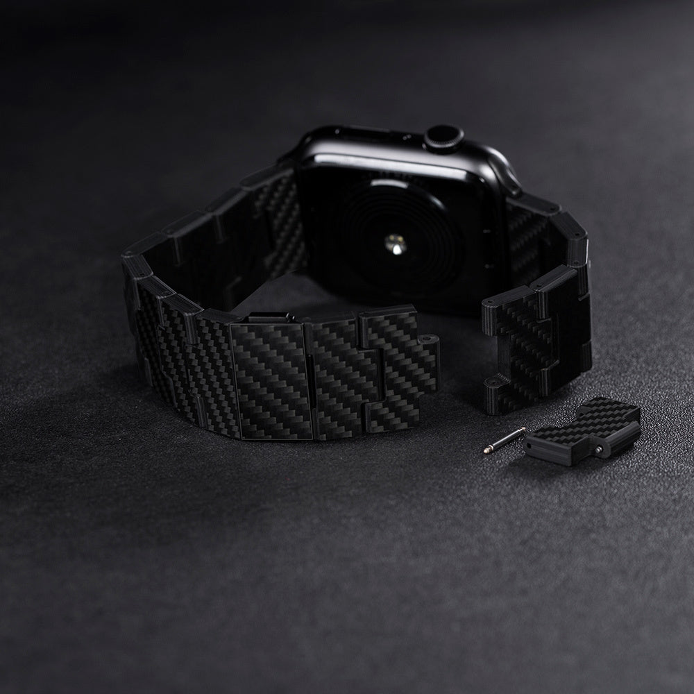 Watch Serisi Uyumlu Karbon Fiber Pitaka Retro Serisi Black-Grey Twill Universal Kordon Siyah-Gri