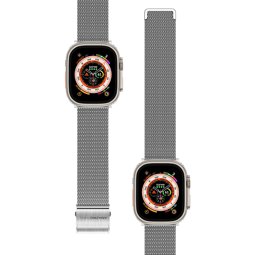 Watch Ultra 49mm Amazing Thing Titan Metal Hasır Kordon Gümüş