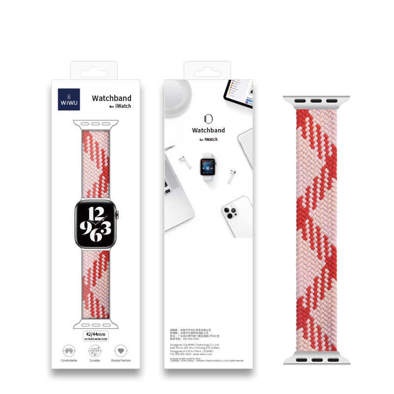 Apple Watch Ultra 49mm Kordon Wiwu Braided Solo Loop Contrast Color Small Strap Kayış NO2