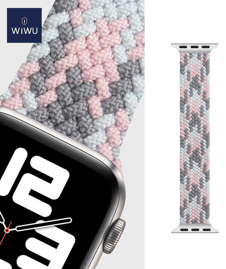 Apple Watch Ultra 49mm Kordon Wiwu Braided Solo Loop Contrast Color Small Strap Kayış NO2