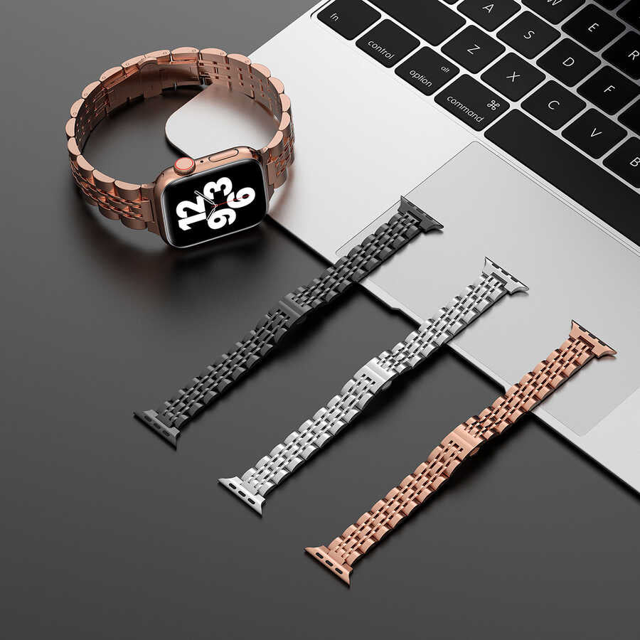 Watch Ultra 49mm Kordon Wiwu Seven Beads Steel Belt Metal Strap Kayış Gold