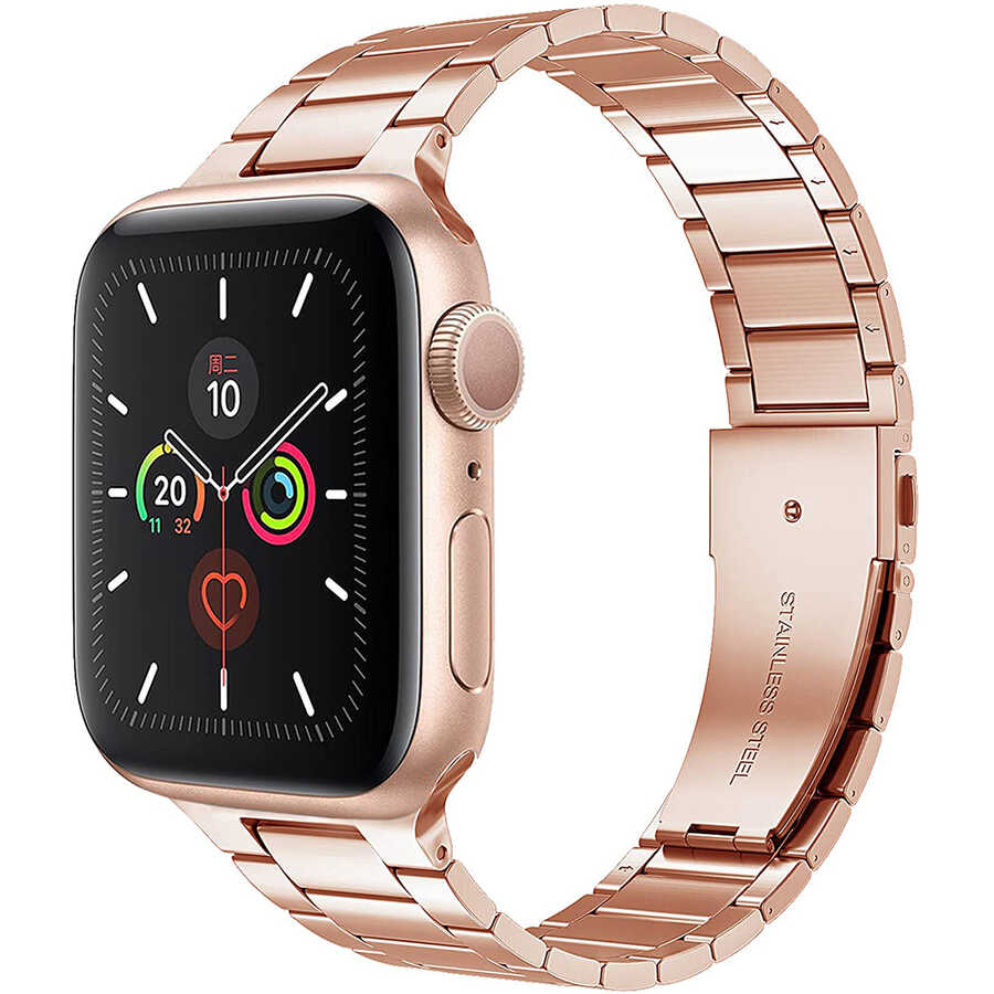 Apple Watch Ultra 49mm Kordon Wiwu Ultra Thin Steel Belt Three Beads Metal Strap Kayış Gold