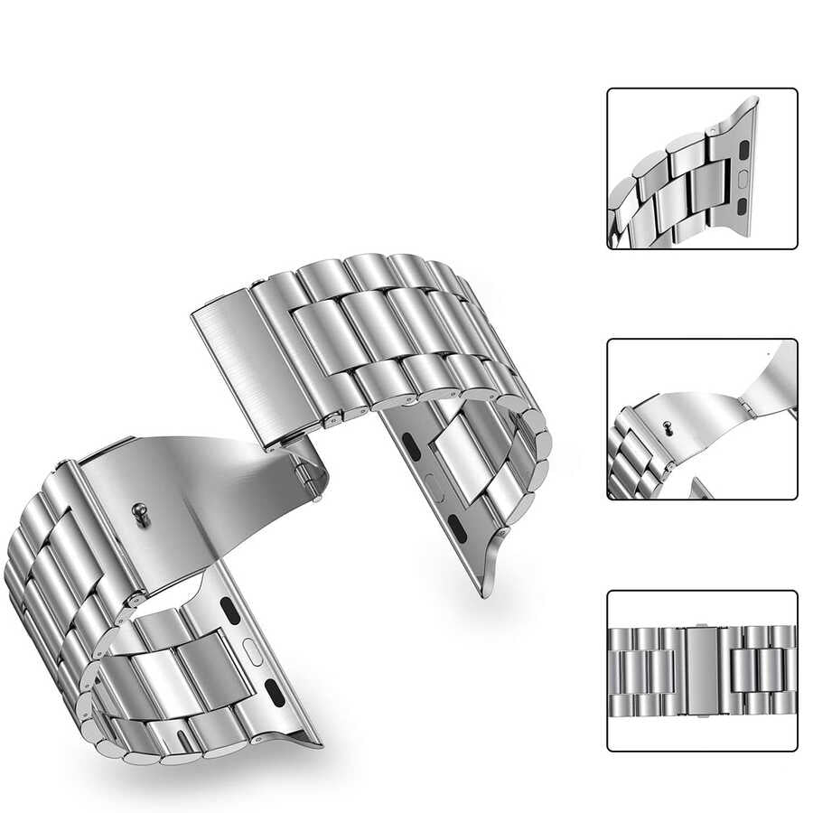 Apple Watch Ultra 49mm Kordon Wiwu Ultra Thin Steel Belt Three Beads Metal Strap Kayış Mavi