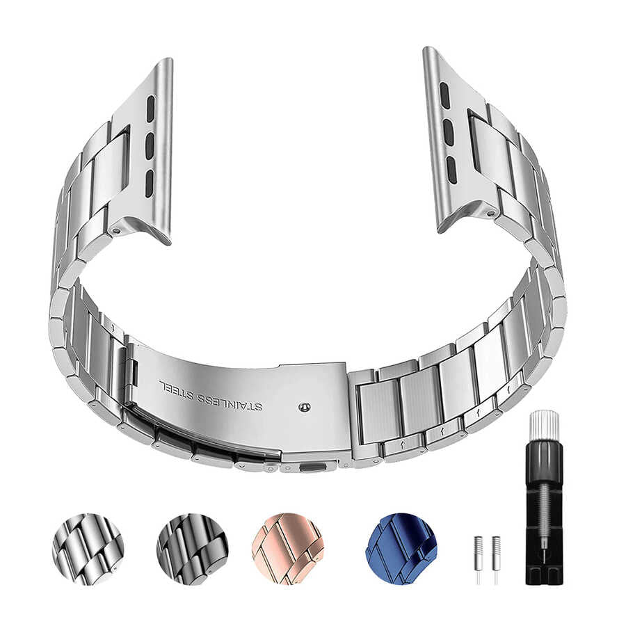 Apple Watch Ultra 49mm Kordon Wiwu Ultra Thin Steel Belt Three Beads Metal Strap Kayış Gümüş