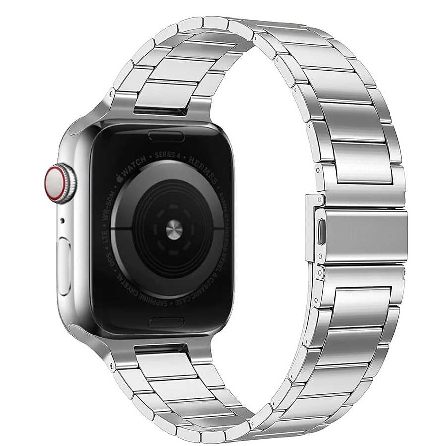 Apple Watch Ultra 49mm Kordon Wiwu Ultra Thin Steel Belt Three Beads Metal Strap Kayış Gümüş