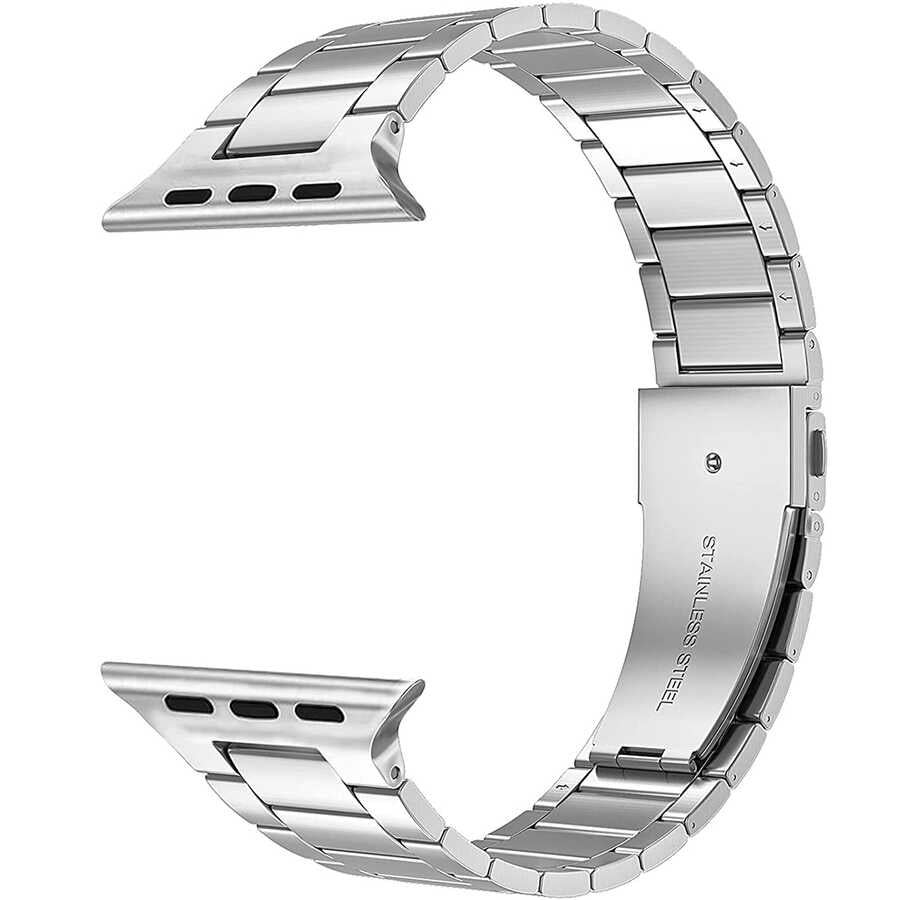 Apple Watch Ultra 49mm Kordon Wiwu Ultra Thin Steel Belt Three Beads Metal Strap Kayış Gümüş