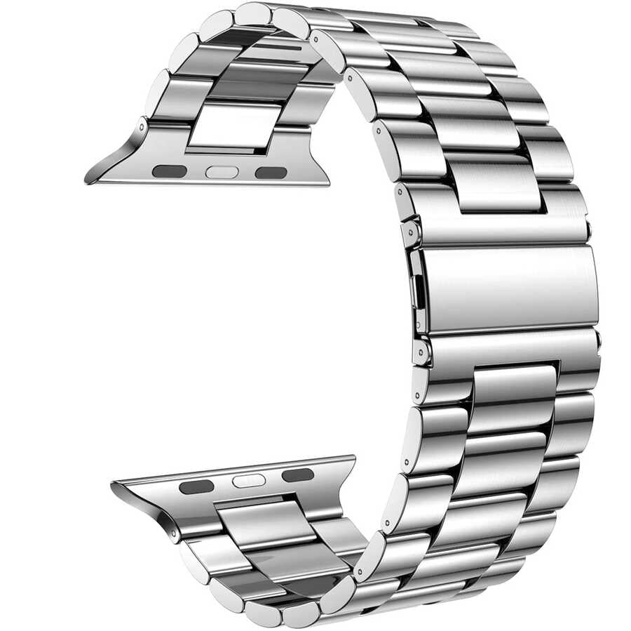 Apple Watch Ultra 49mm Kordon Wiwu Ultra Thin Steel Belt Three Beads Metal Strap Kayış Gümüş
