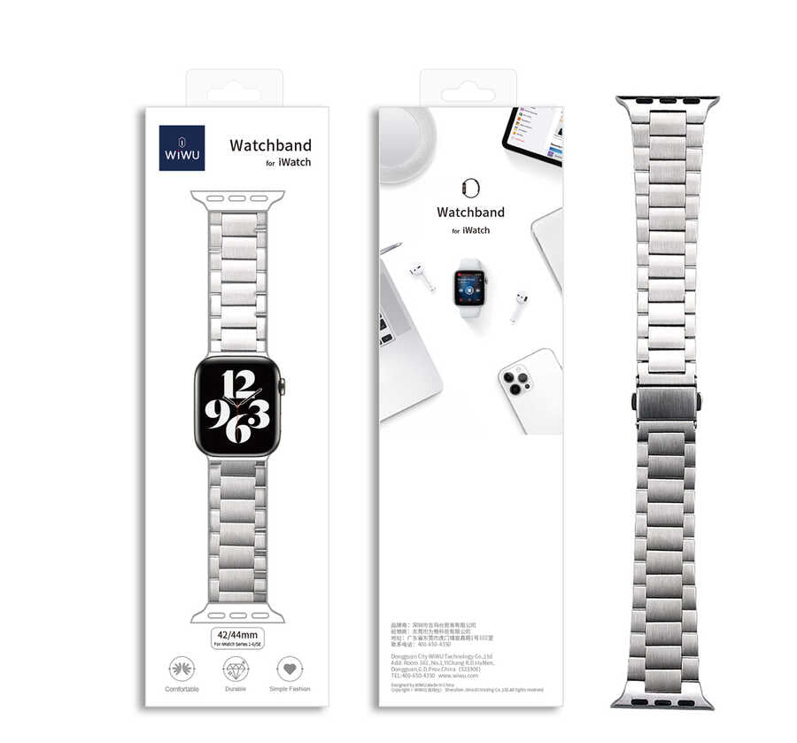 Apple Watch Ultra 49mm Kordon Wiwu Ultra Thin Steel Belt Three Beads Metal Strap Kayış Gümüş