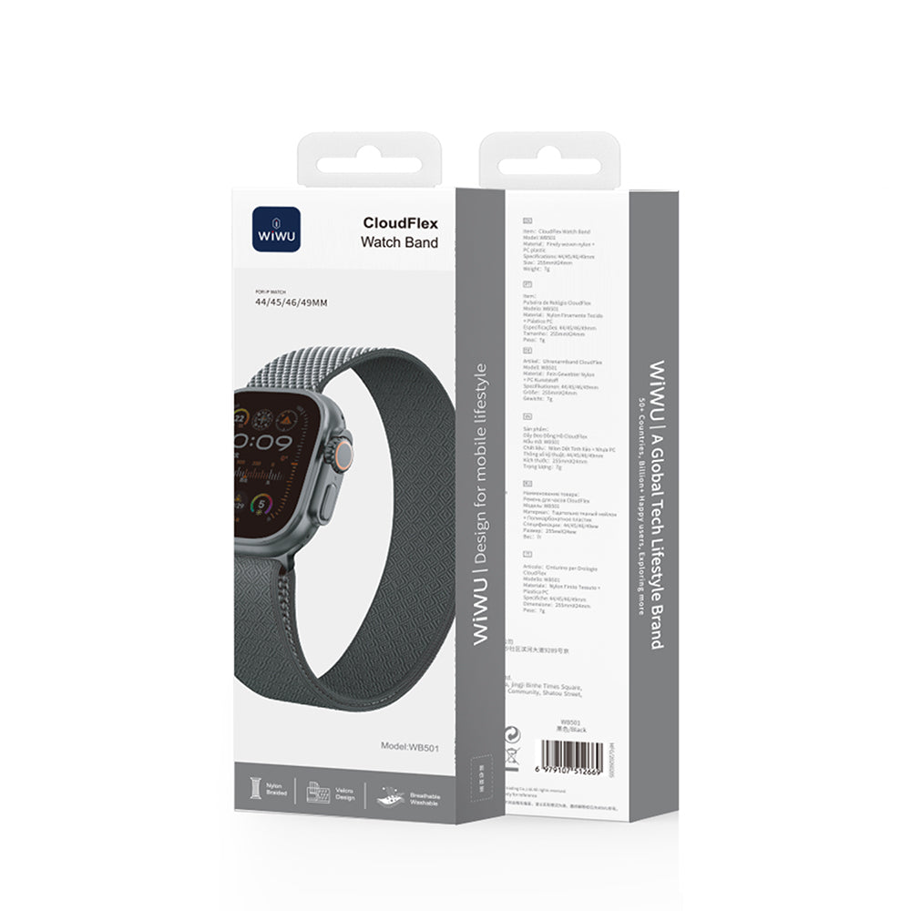 Apple Watch Ultra 49mm Kordon Wiwu WB501 CloudFlex Serisi Hasır Örgü Strap Kayış Siyah