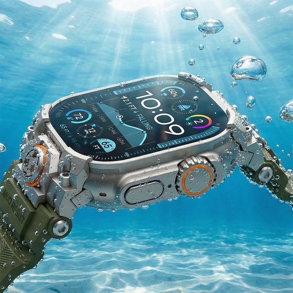 Apple Watch Ultra 49mm Mohseven iWatch Armor Silikon Kordon Siyah-Turuncu