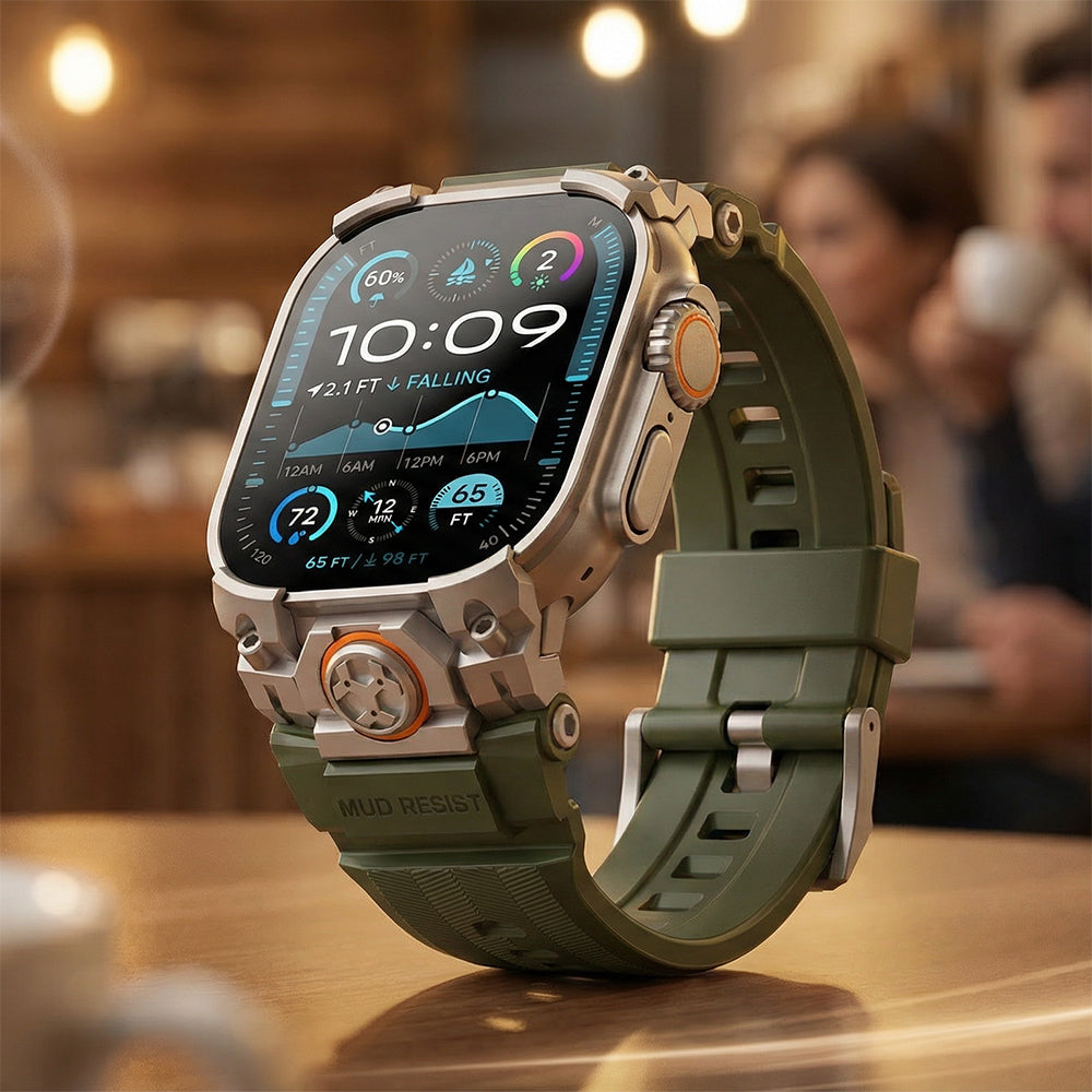 Apple Watch Ultra 49mm Mohseven iWatch Armor Silikon Kordon Siyah-Yeşil