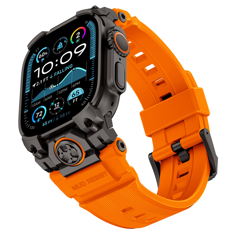 Apple Watch Ultra 49mm Mohseven iWatch Armor Silikon Kordon Siyah-Turuncu