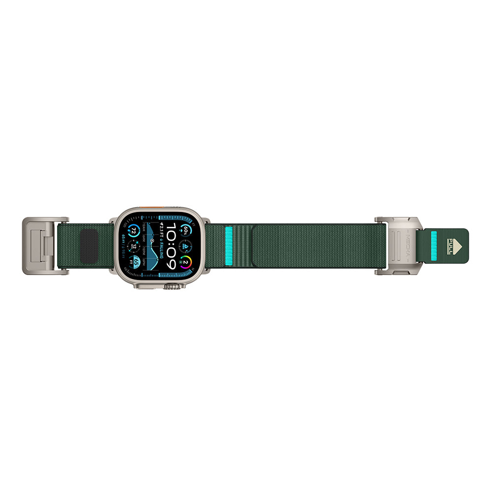 Apple Watch Ultra 49mm Mohseven iWatch Mecha Sport Hasır Kordon Titanyum-Yeşil