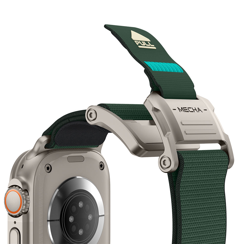 Apple Watch Ultra 49mm Mohseven iWatch Mecha Sport Hasır Kordon Titanyum-Yeşil