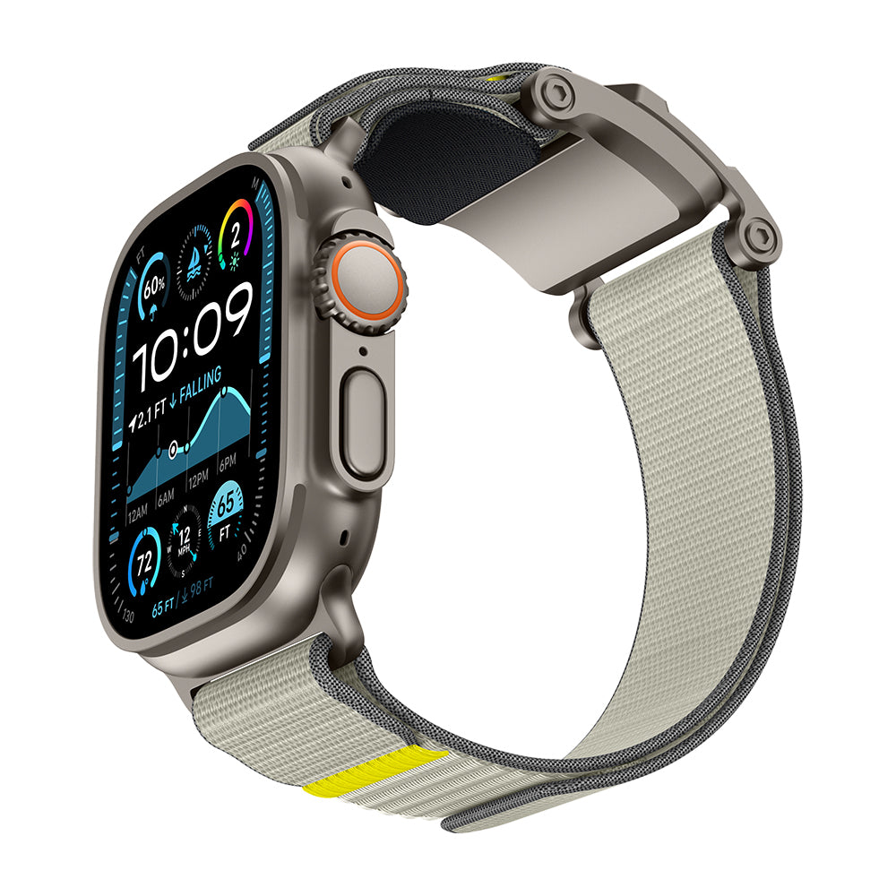 Apple Watch Ultra 49mm Mohseven iWatch Mecha Sport Hasır Kordon Titanyum-Bej