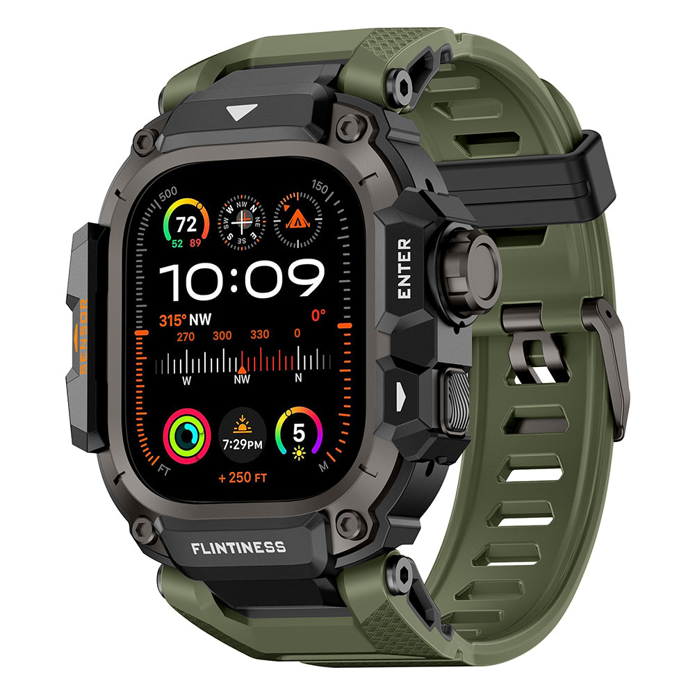 Apple Watch Ultra 49mm Mohseven iWatch Punk Fortress Serisi Kasa Koruyuculu Silikon Kordon Yeşil