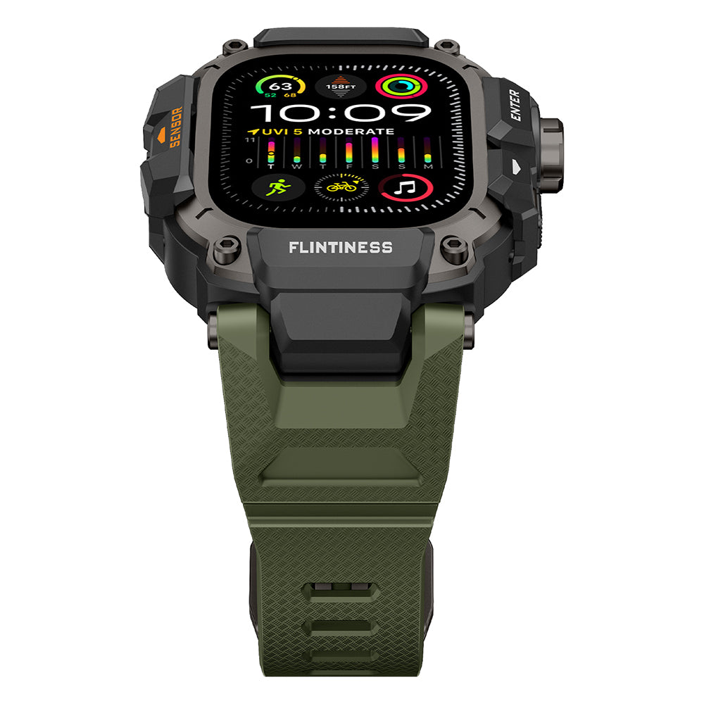 Apple Watch Ultra 49mm Mohseven iWatch Punk Fortress Serisi Kasa Koruyuculu Silikon Kordon Yeşil