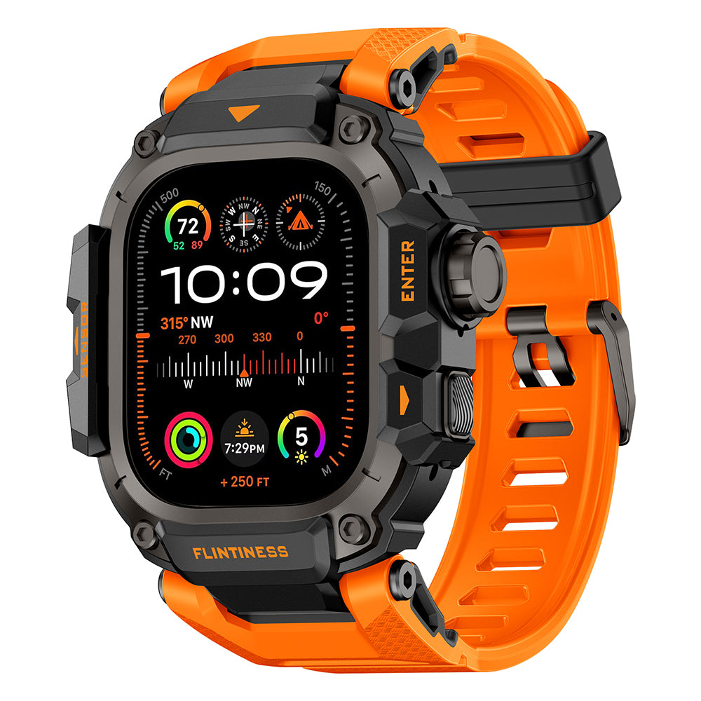 Apple Watch Ultra 49mm Mohseven iWatch Punk Fortress Serisi Kasa Koruyuculu Silikon Kordon Turuncu
