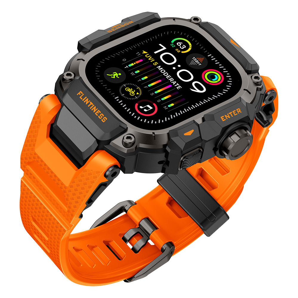 Apple Watch Ultra 49mm Mohseven iWatch Punk Fortress Serisi Kasa Koruyuculu Silikon Kordon Turuncu
