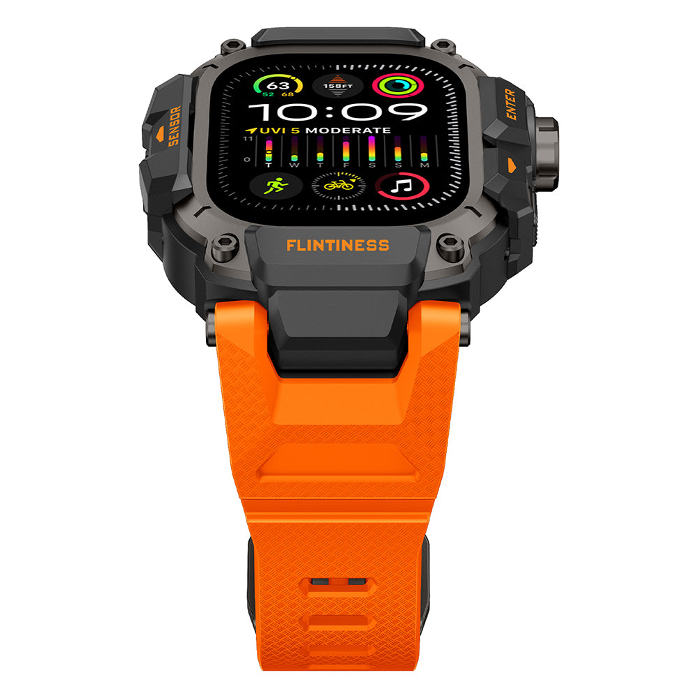 Apple Watch Ultra 49mm Mohseven iWatch Punk Fortress Serisi Kasa Koruyuculu Silikon Kordon Turuncu