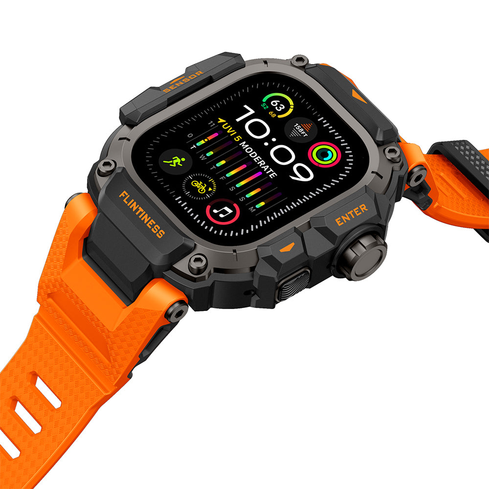 Apple Watch Ultra 49mm Mohseven iWatch Punk Fortress Serisi Kasa Koruyuculu Silikon Kordon Turuncu