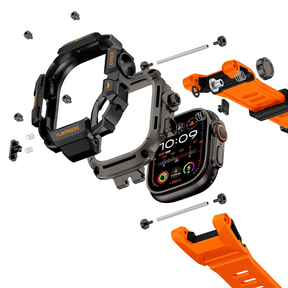 Apple Watch Ultra 49mm Mohseven iWatch Punk Fortress Serisi Kasa Koruyuculu Silikon Kordon Turuncu